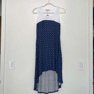 Blue / White Adam Levine  M short sleeve dress Hi low hem Made in USA